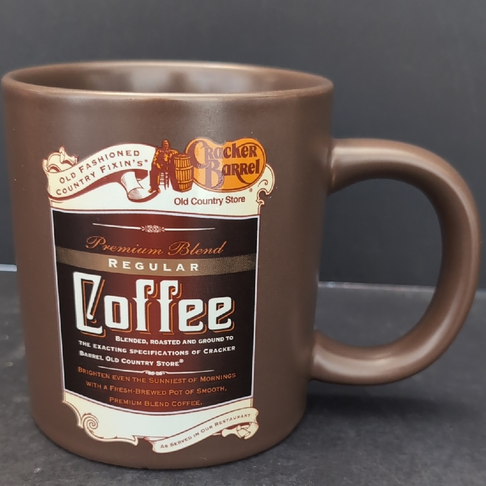 Cracker Barrel Large Brown Stoneware Premium Blend Coffee Mug.